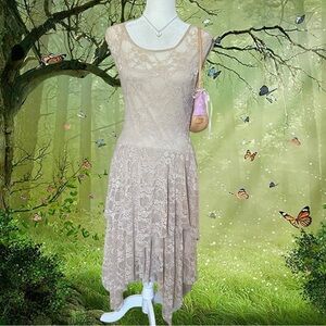 Y2k Fairy Asymmetrical Lace Beige Dress Size S